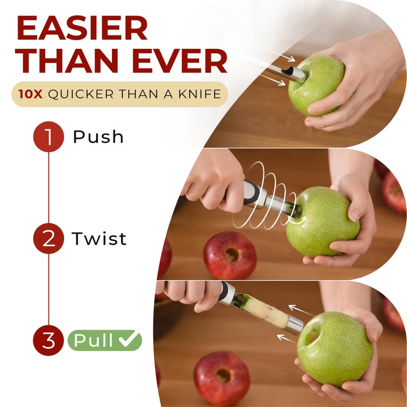 Orblue Premium Apple Corer Tool - Durable Stainless Steel Fruit Core Extractor Tool - Apple Corer Remover, Black - Image 2